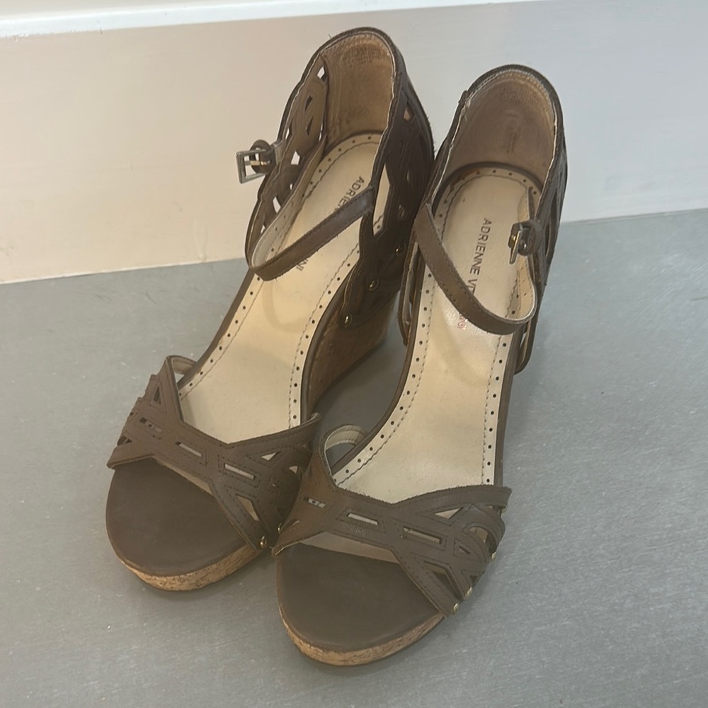 Adrienne Vittadini Brown Wedge Sandals with Ankle Strap